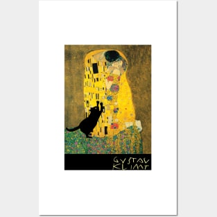 klimt&#39;s the kiss with cat added Posters and Art